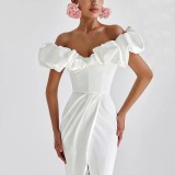 Women's high slit evening dress off shoulder long tube dress