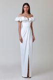 Women's high slit evening dress off shoulder long tube dress