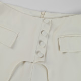 Solid Color Long Sleeve V Neck Open Back Split Two Piece Wide Leg Long Women's Pants Suit