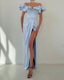 Women's high slit evening dress off shoulder long tube dress