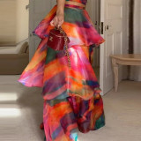 Summer Fashionable Halter Tie-Dye Puffy Cake Long Dress