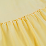 Pure yellow one-shoulder elegant A-line long dress for women