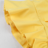 Pure yellow one-shoulder elegant A-line long dress for women