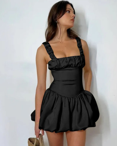 Sexy Square Neck Suspender Backless Mini Dress