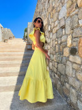 Pure yellow one-shoulder elegant A-line long dress for women