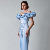 Women's high slit evening dress off shoulder long tube dress