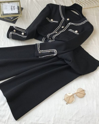 Women's knitted cardigan top wide-leg pants two-piece set