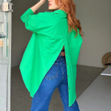 Autumn women's solid color long sleeve loose slit blouse