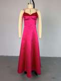 Women's elegant V-neck high waist slim A-line sling dress long dress