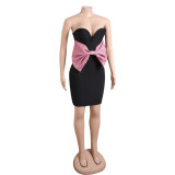 Black high-end slim bow hip bandage dress