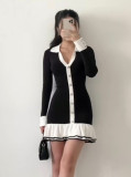 Autumn and winter bow tie ruffle knitted dress