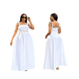 women two piece solid color maxi skirt set