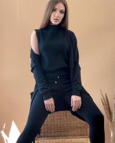 Women's knitted tank top + pants + cardigans 3-piece set