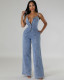 Casual Sexy Suspender Denim Jumpsuit Wide Leg Pants