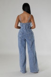 Casual Sexy Suspender Denim Jumpsuit Wide Leg Pants