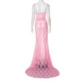 Women's lace-up see through lace evening dress