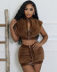 Women's velvet patchwork leather sexy miniskirt suit