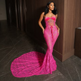 Women's lace-up see through lace evening dress