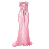 Women's lace-up see through lace evening dress