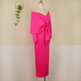 Deep V bow high waist party plus size women's dress