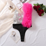 Patchwork contrast color sexy suspender underwear teddy lingerie