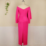 Deep V bow high waist party plus size women's dress