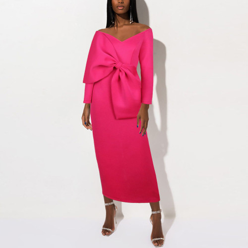 Deep V bow high waist party plus size women's dress