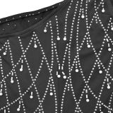 Women's solid color diamond oblique collar long evening dress