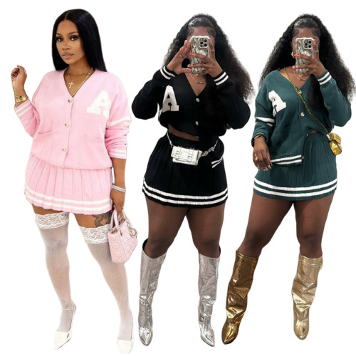 Cardigan sweater suit fashion short skirt women's suit