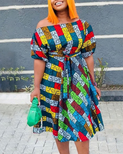 African Plus Size Maxi Dress with Tie Waist