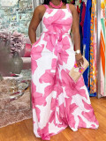 Casual Plus Size Printed Sleeveless Jumpsuit