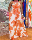 Casual Plus Size Printed Sleeveless Jumpsuit