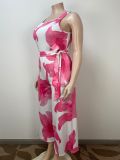 Casual Plus Size Printed Sleeveless Jumpsuit