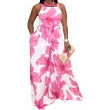 Casual Plus Size Printed Sleeveless Jumpsuit