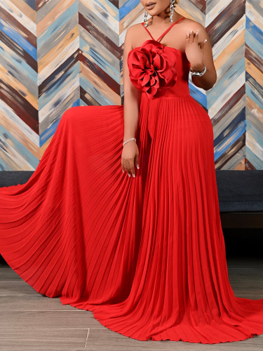 Elegant women's halter neck flower solid color wide leg plus size jumpsuit