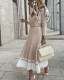 Elegant women's long sleeve V-neck mid-length knitted pleated dress