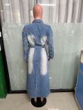 Autumn and winter women's embroidered long denim coat
