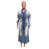 Autumn and winter women's embroidered long denim coat