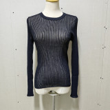 Women's long-sleeved round neck see-through hollow out ribbed knitted pullover