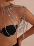 Women's solid color handmade shoulder chain tassel chest ornament