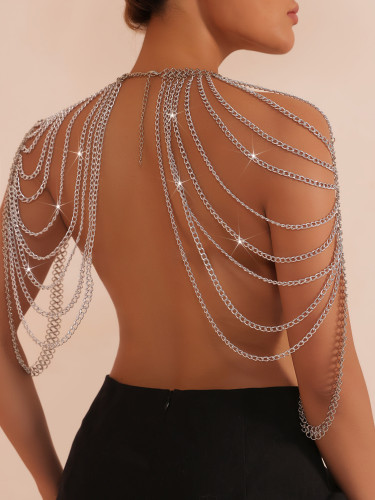 Women's solid color handmade shoulder chain tassel chest ornament