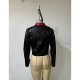 Women's Jacket Slim Fit Lapel Long Sleeve Short PU Leather Jacket