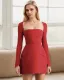 Women's sexy autumn and winter long sleeve elegant slit square neck dress