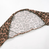 Women's Leopard Print Mesh Long Sleeve Shawl See-Through Sexy Suit