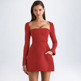 Women's sexy autumn and winter long sleeve elegant slit square neck dress