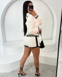 Women solid color knitted top + shorts two piece clothing set