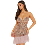 Women's Sequined Dress Ball Evening Dress Ruffled Hem Short Dress
