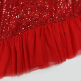 Women's Sequined Dress Ball Evening Dress Ruffled Hem Short Dress