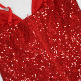 Women's Sequined Dress Ball Evening Dress Ruffled Hem Short Dress