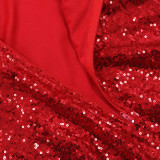 Women's Sequined Dress Ball Evening Dress Ruffled Hem Short Dress
